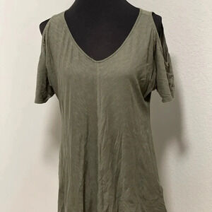Calvin Klein Jeans Khaki Green Short Sleeve Vneck with Shoulders Cut Out MEDIUM